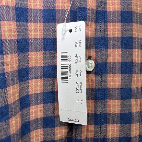 J.CREW Secret Wash Slim Fit Button Down Shirt Mens Small Orange Blue Plaid NWT - Picture 8 of 14